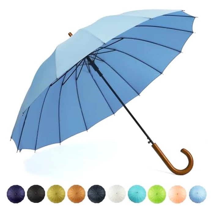 SoulRain 16 Ribs 48" Stick Umbrella Auto Open Solid Color Fashionable and Simple，Arc Classic Wood Handle，Windproof Unbreakable Stick Rain Umbrella (Sora)... by SoulRain - Image 1