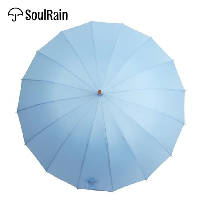 SoulRain 16 Ribs 48" Stick Umbrella Auto Open Solid Color Fashionable and Simple，Arc Classic Wood Handle，Windproof Unbreakable Stick Rain Umbrella (Sora)... by SoulRain - Image 2