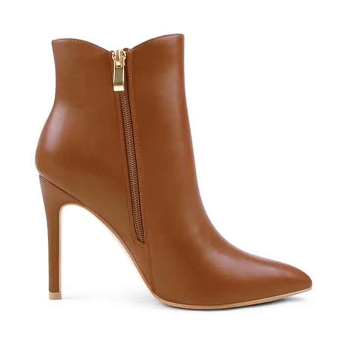 JOY IN LOVE Women's Ankle Boots 4 inch Stiletto High Heels Pointed Toe Zipper Boots Brown US 6-N by JOY IN LOVE - Image 4