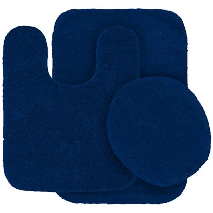 Linen Plus 3pc Solid Non Slip Soft Bath Rug Set for Bathroom U-Shaped Contour Rug, Mat and Toilet Lid Cover New# Angela (Navy Blue) by Linen Plus - Used - Very Good condition - US$20.44