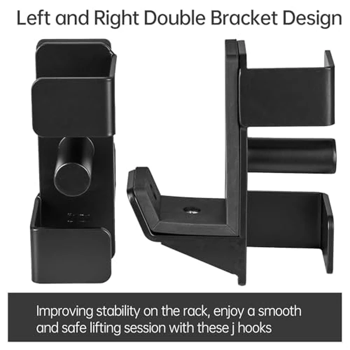 AINAFIX J Hooks for 2" x 2" Power Rack with 1" Hole, Rubber Pad J-Hook for Power Cage, Bottom Reinforced Steel J Cups for Squat Rack, Heavy Duty Barbell Holder, Black by AINAFIX - Image 5