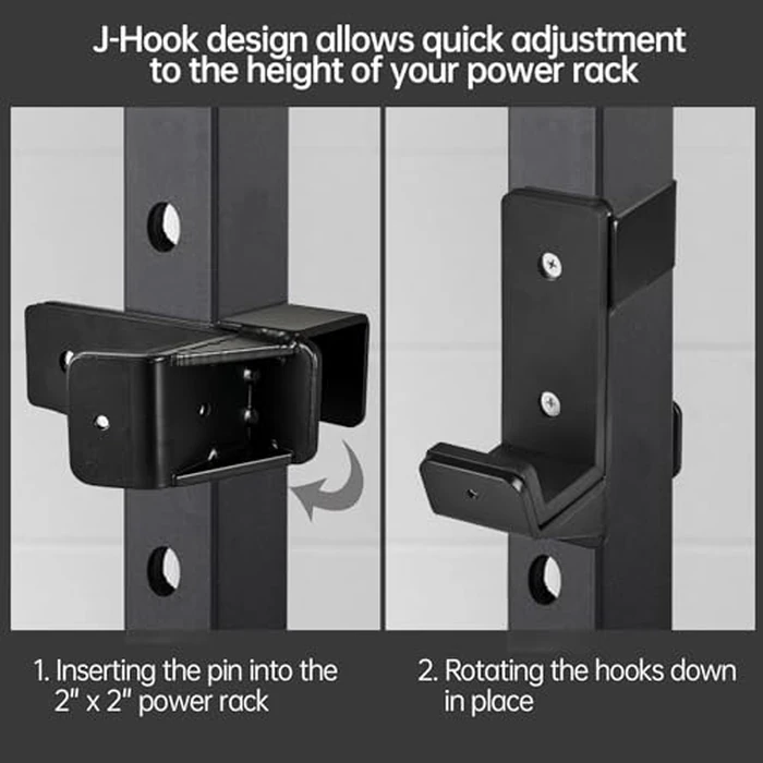 AINAFIX J Hooks for 2" x 2" Power Rack with 1" Hole, Rubber Pad J-Hook for Power Cage, Bottom Reinforced Steel J Cups for Squat Rack, Heavy Duty Barbell Holder, Black by AINAFIX - Image 6