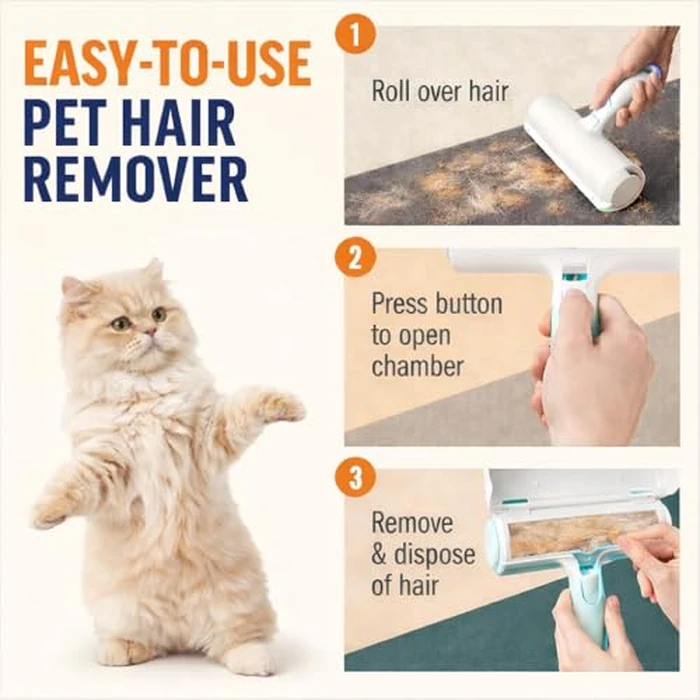 Reusable Pet Hair Remover Roller - Heavy Duty Manual Lint Roller for Dog & Cat Hair - Furniture, Couch, Carpet, Rugs & Car Seats - Durable ABS, Portable & Eco-Friendly by Generic - Image 4