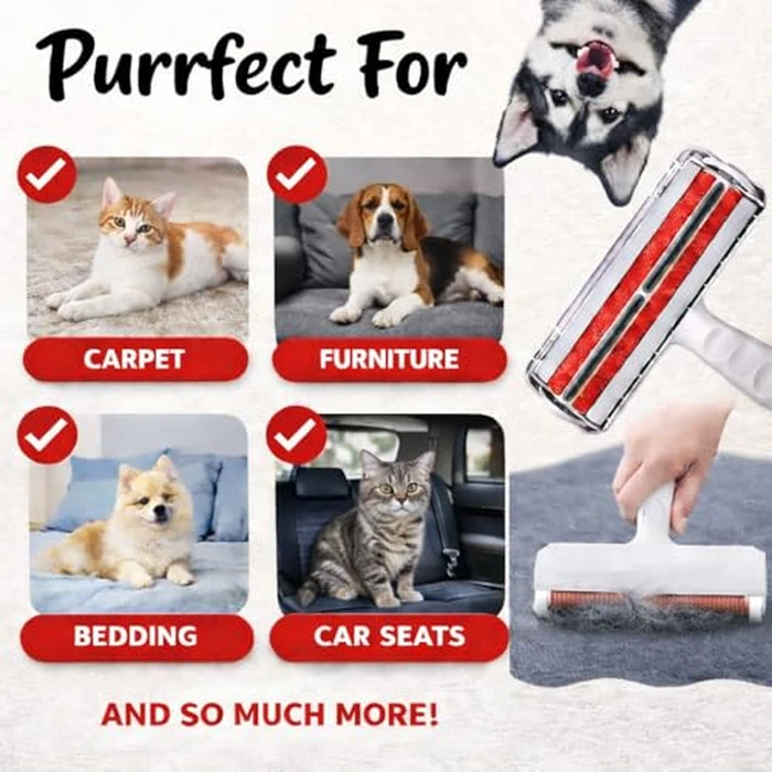 Reusable Pet Hair Remover Roller - Heavy Duty Manual Lint Roller for Dog & Cat Hair - Furniture, Couch, Carpet, Rugs & Car Seats - Durable ABS, Portable & Eco-Friendly by Generic - Image 6