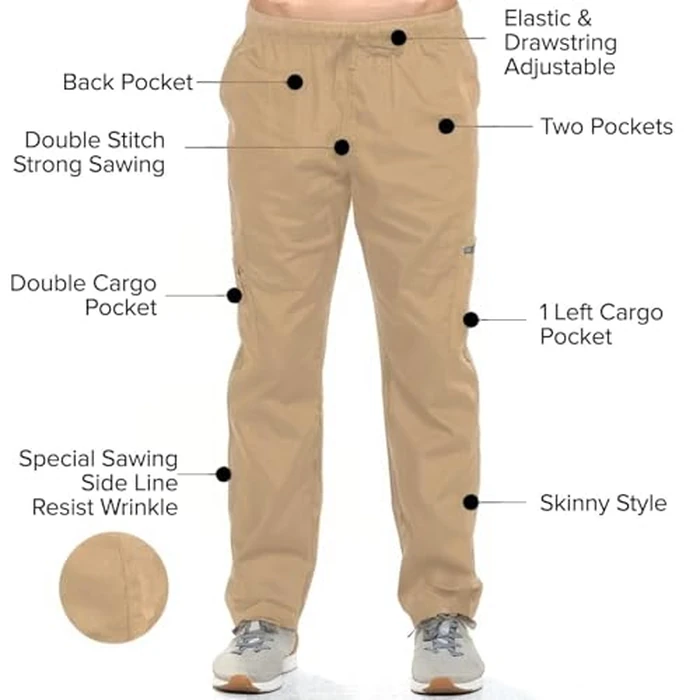 Dagacci Medical Uniform Woman and Man Scrub Set Unisex Medical Scrub Top and Pant, Khaki, S by Dagacci Medical Uniform - Image 3