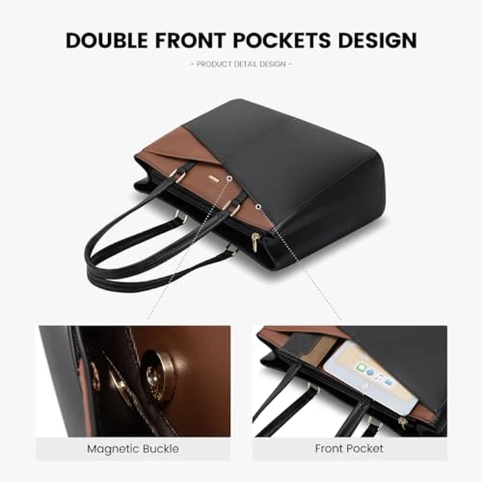 LOVEVOOK Laptop Tote Bag for Women, Office Work Bag Briefcase fit for 15.6 inch Laptop, Large Capacity Teacher Computer Bag Handbag Black/Brown by LOVEVOOK - Image 2