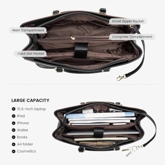 LOVEVOOK Laptop Tote Bag for Women, Office Work Bag Briefcase fit for 15.6 inch Laptop, Large Capacity Teacher Computer Bag Handbag Black/Brown by LOVEVOOK - Image 3