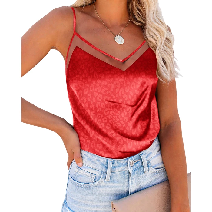 Ekouaer Silk Satin Leopard Print Mesh V Neck Camisole for Women Soft Comfortable Casual and Dressy by Ekouaer - Image 4
