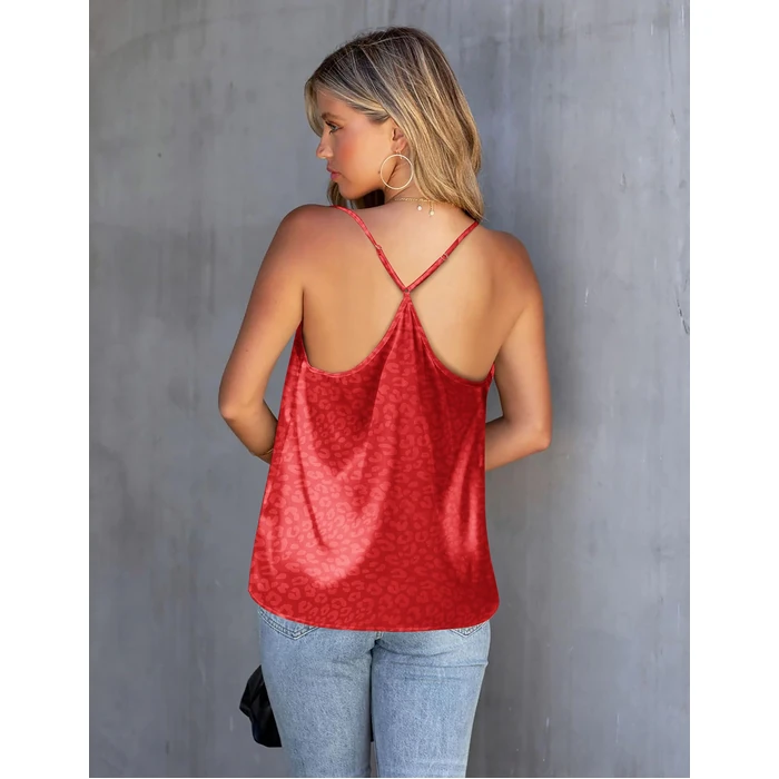 Ekouaer Silk Satin Leopard Print Mesh V Neck Camisole for Women Soft Comfortable Casual and Dressy by Ekouaer - Image 5