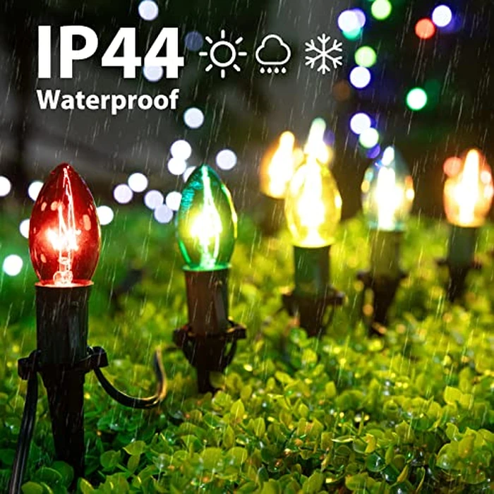 C9 Christmas Pathway String Lights, 2 Pack 25.7 Ft C9 20 Lights with 20 Multicolored Glass Bulbs and 20 Stakes Connectable Waterproof for Outdoor Indoor Xmas Party Holiday Decoration, Multicolor by Brightown - Image 2
