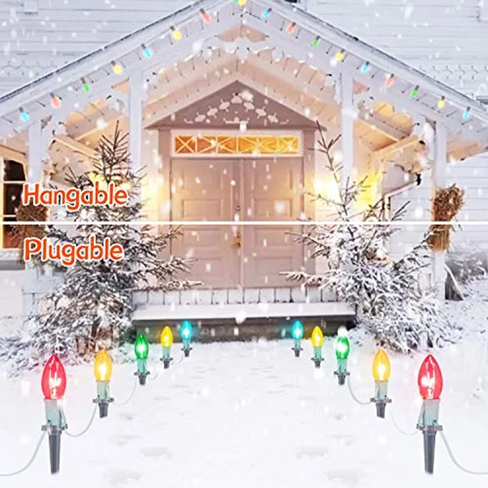 C9 Christmas Pathway String Lights, 2 Pack 25.7 Ft C9 20 Lights with 20 Multicolored Glass Bulbs and 20 Stakes Connectable Waterproof for Outdoor Indoor Xmas Party Holiday Decoration, Multicolor by Brightown - Image 7