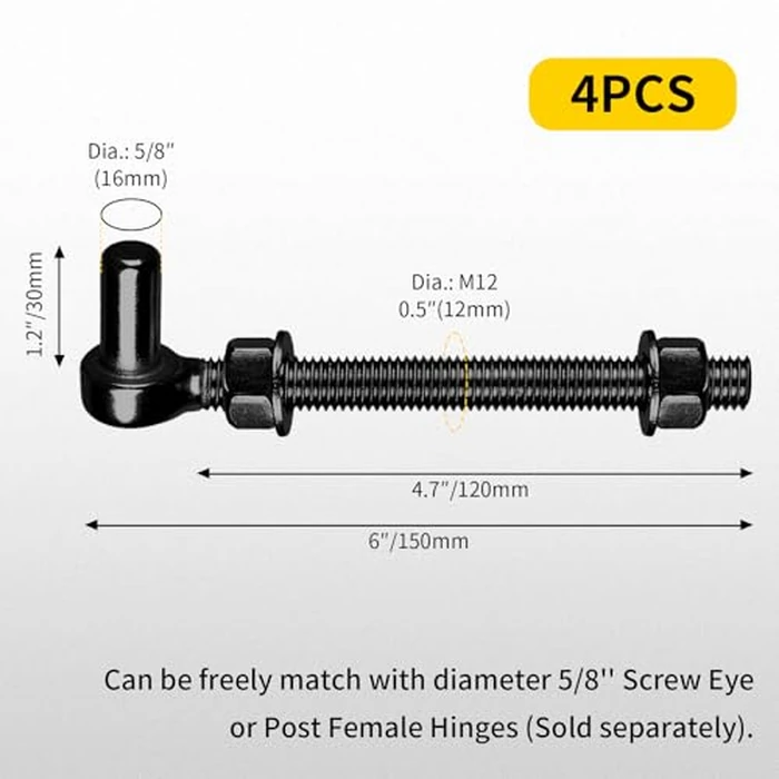 4 PCS J Bolt Gate Hinges, 304 Stainless Steel M12 6" Gate Hinge Bolt with 5/8'' Pin for Chain Link Fence/Farm/Wooden Fence/Driveway by Dtructiew - Image 2