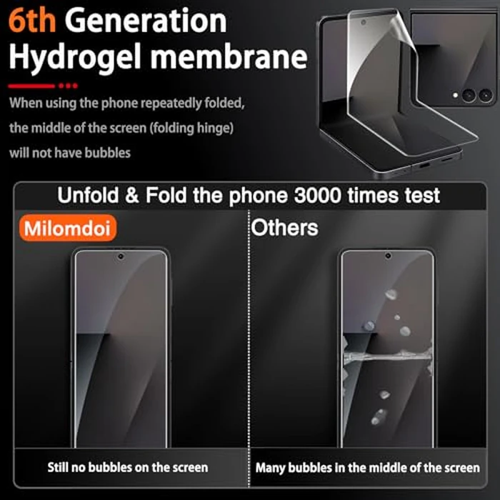 Milomdoi 9 in 1 Screen Protector for Samsung Galaxy Z Flip 7, 3 Inside Flexible Film + 3 Front Tempered Glass + 3 Camera Lens Protector Accessories with Installation Frame,Clear by Milomdoi - Image 2