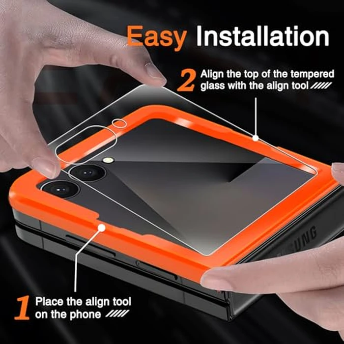 Milomdoi 9 in 1 Screen Protector for Samsung Galaxy Z Flip 7, 3 Inside Flexible Film + 3 Front Tempered Glass + 3 Camera Lens Protector Accessories with Installation Frame,Clear by Milomdoi - Image 4