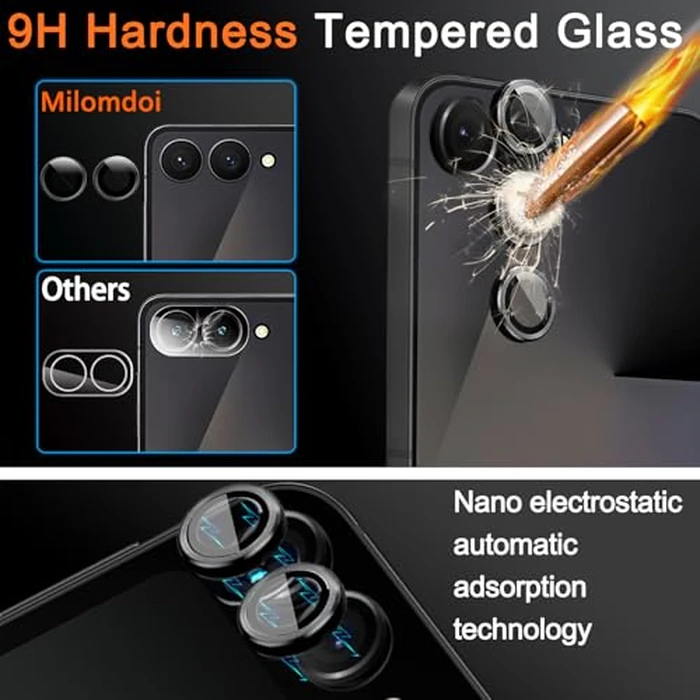Milomdoi 9 in 1 Screen Protector for Samsung Galaxy Z Flip 7, 3 Inside Flexible Film + 3 Front Tempered Glass + 3 Camera Lens Protector Accessories with Installation Frame,Clear by Milomdoi - Image 5