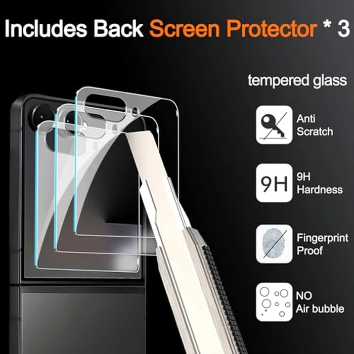 Milomdoi 9 in 1 Screen Protector for Samsung Galaxy Z Flip 7, 3 Inside Flexible Film + 3 Front Tempered Glass + 3 Camera Lens Protector Accessories with Installation Frame,Clear by Milomdoi - Image 6