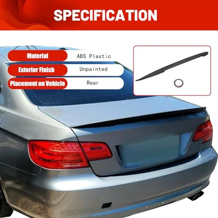 ECOTRIC Spoiler Wing Compatible with 2007-2013 BMW E92 Coupe 328i 335i M3 P Style Unpainted Black Rear Trunk Lid Spoiler Wing Winglet by ECOTRIC - Image 4