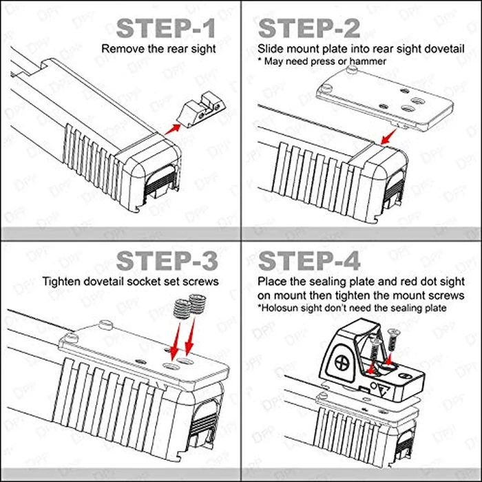 DPP Titanium Mounting kit/Plate/Adapter Compatible with Glock Trijicon RMR/SRO&Holosun 407C/507C/508T and Osight C/XR (Titanium) by DPP Titanium - Image 2