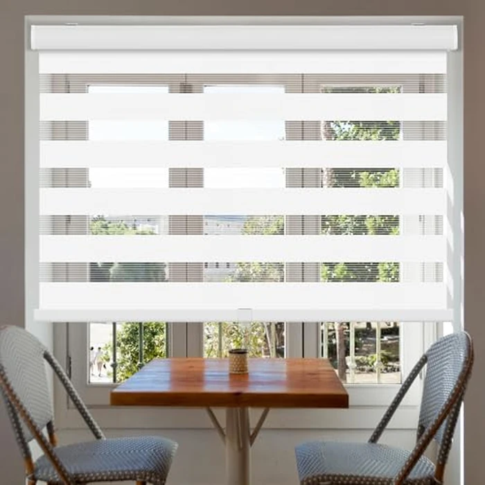 AGESISI Zebra Blinds for Windows with Valance Cover Cordless Zebra Roller Shades for French Door, Light Filtering Day Night Blinds, Dual Layer Window Blind, 49" W X 90" H (124W X 228H cm), White by AGESISI - Image 7