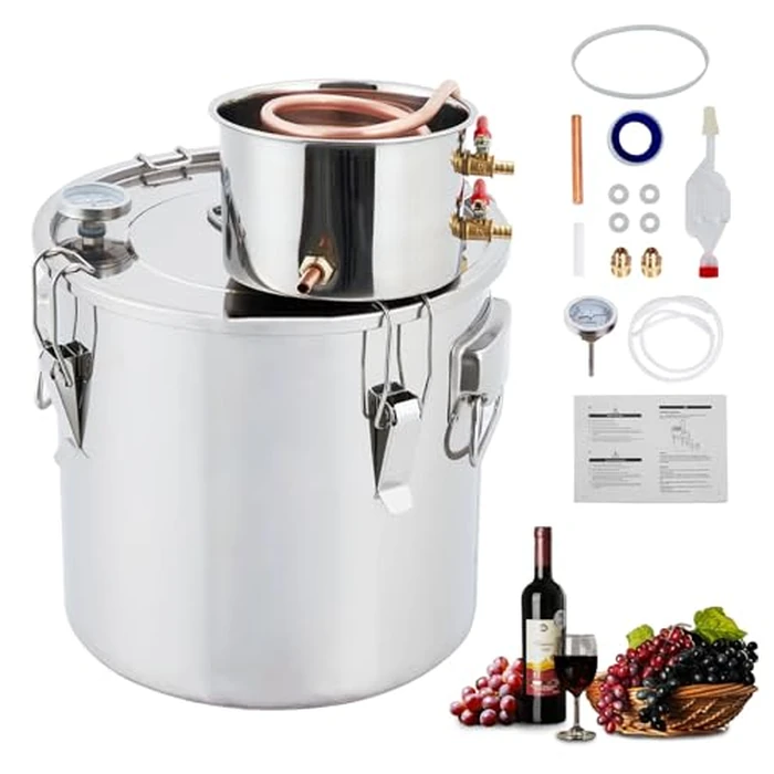 Stainless Steel Distiller, Distilling Kit w/Build-in Thermometer, Home Brewing Kit, 19 L/5 Gal by MilleLoom - Image 1
