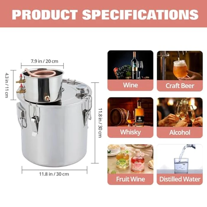 Stainless Steel Distiller, Distilling Kit w/Build-in Thermometer, Home Brewing Kit, 19 L/5 Gal by MilleLoom - Image 2