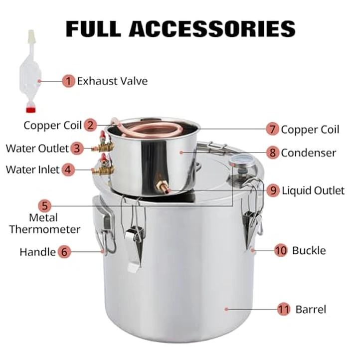 Stainless Steel Distiller, Distilling Kit w/Build-in Thermometer, Home Brewing Kit, 19 L/5 Gal by MilleLoom - Image 7