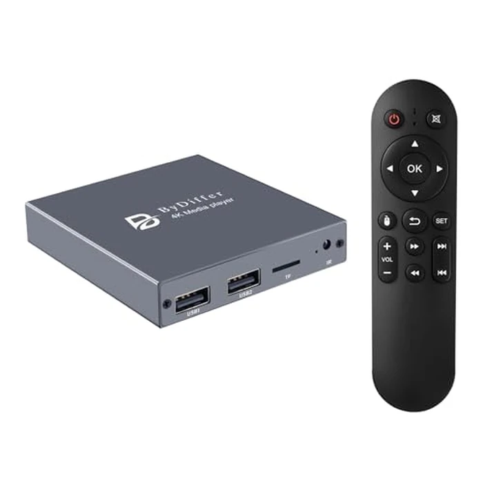 ByDiffer 4K Digital Media Player, TV MP4 Video Player for USB Drive/TF Card, 4K@60Hz Digital Signage HD Media Players with HDMI/AV/Optical, H.265/HEVC, Looping Auto Playback, Grey by BYDIFFER - Used - Like New condition - US$37.04