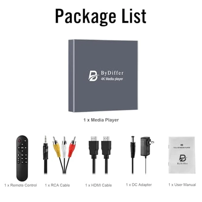 ByDiffer 4K Digital Media Player, TV MP4 Video Player for USB Drive/TF Card, 4K@60Hz Digital Signage HD Media Players with HDMI/AV/Optical, H.265/HEVC, Looping Auto Playback, Grey by BYDIFFER - Image 7