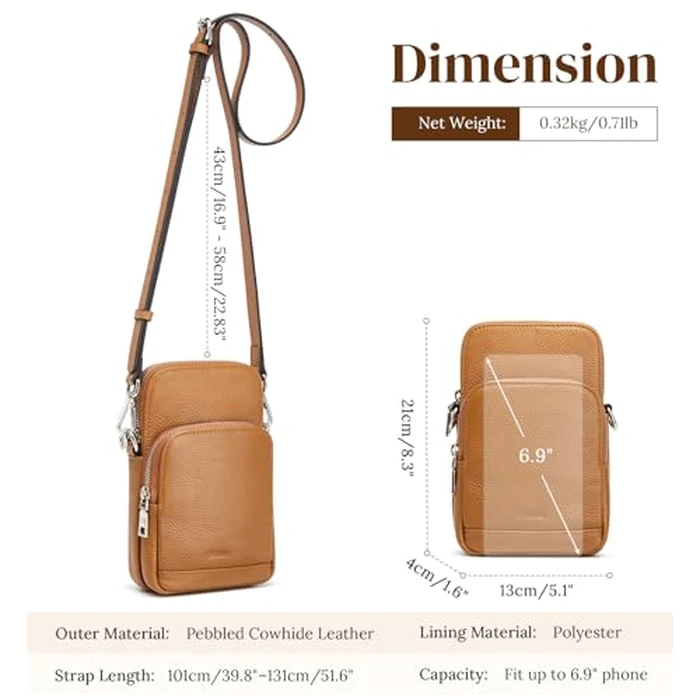 S-ZONE Small Crossbody Bags for Women Travel, Genuine Leather Wallet Phone Purse with RFID Blocking by S-ZONE - Image 3