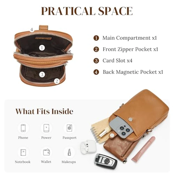 S-ZONE Small Crossbody Bags for Women Travel, Genuine Leather Wallet Phone Purse with RFID Blocking by S-ZONE - Image 4