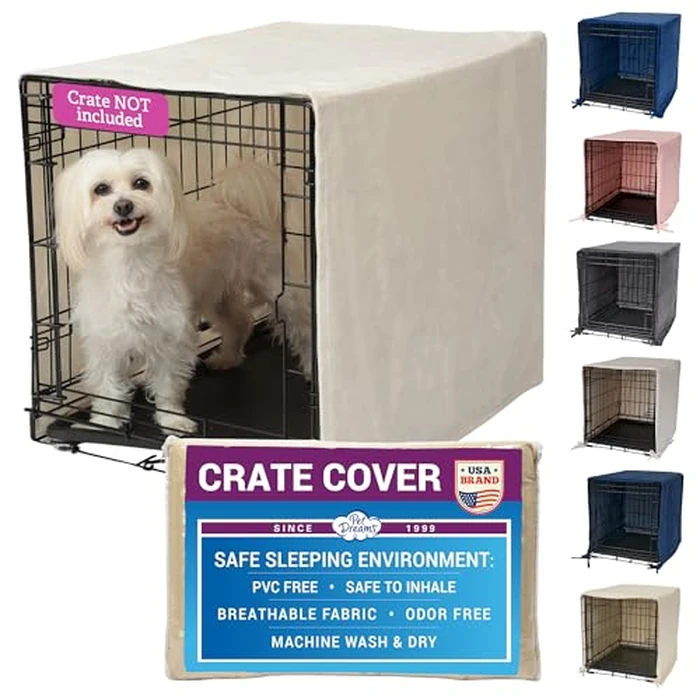 Pet Dreams Dog Crate Cover - Breathable Fabric Kennel Topper for Single-Door Crates, Fits iCrate Dog Cages 18, 24, 30, 36, 42, 48 Inches (Ivory, X Small, 18") by Pet Dreams - Image 1