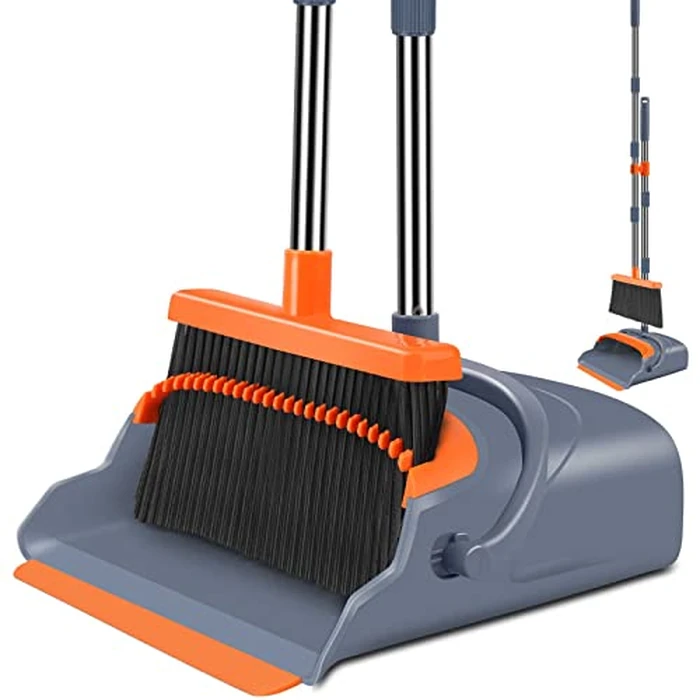 kelamayi Upgrade Broom and Dustpan Set, Self-Cleaning with Dustpan Teeth, Indoor&Outdoor Sweeping, Ideal for Dog Cat Pets Home Use, Stand Up Broom and Dustpan (Gray&Orange) by kelamayi - Used - Very Good condition - US$17.77