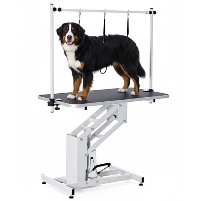 Garvee 43.3 in Hydraulic Pet Grooming Table, Professional Hydraulic Grooming Table w/Max 350 LBS Loading Capacity, 3 Adjsutable Nooses, Adjustable Height Range 22 in -39 in by Garvee - Used - Very Good condition - US$213.12
