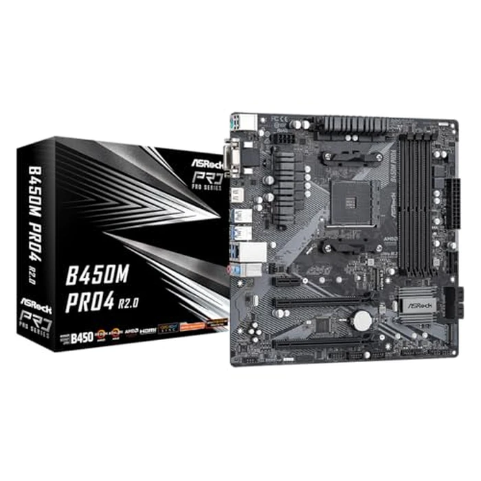 ASROCK B450M PRO4 R2.0 Socket AM4/ AMD B450/ DDR4/ SATA3&USB3.2/ M.2/ Micro ATX Motherboard by ASRock - Used - Good condition - CA$124.23