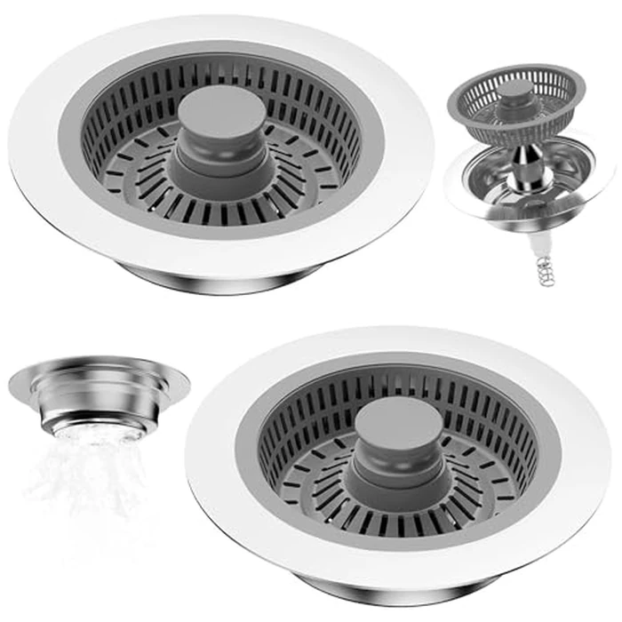 2 Pack 3 in 1 Kitchen Sink Drain Strainer & Stopper Combo, Stainless Steel Pop-Up Bathroom Sink Stopper with Anti-Clogging Basket Strainer, Rust-Resistant Design for Standard 3-1/2" (3.5 Inch) Drain by Zynaxir - Used - Good condition - CA$18.27