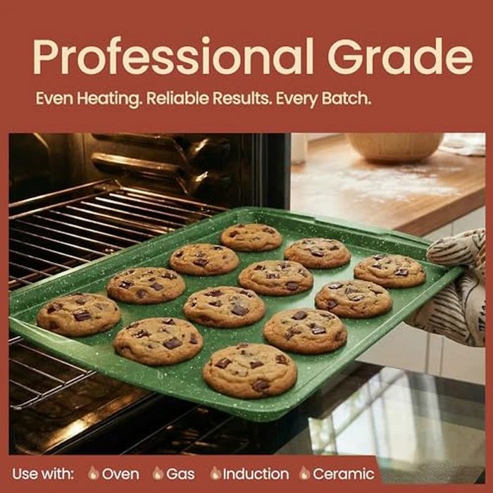BAKKEN Kitchen Baking Pan Set - Nonstick Green Marble Coating, Commercial Grade Carbon Steel Bakeware Sets, Baking Kitchen Essentials, PFOA, PFOS, PTFE Free, Oven Safe Tray (Up to 450 degrees F), Set of 6 by Bakken- Swiss - Image 3