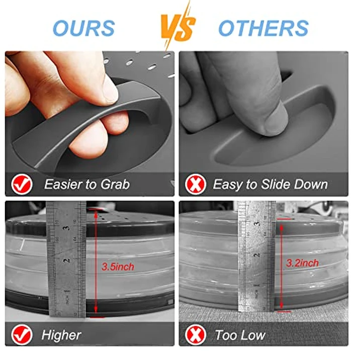 LekDrok 10 Inch Microwave Food Cover & Collapsible Silicone Mat - Splatter Guard, Plate Holder & Kitchen Colander for Meal Prep, Charcoal by LekDrok - Image 2