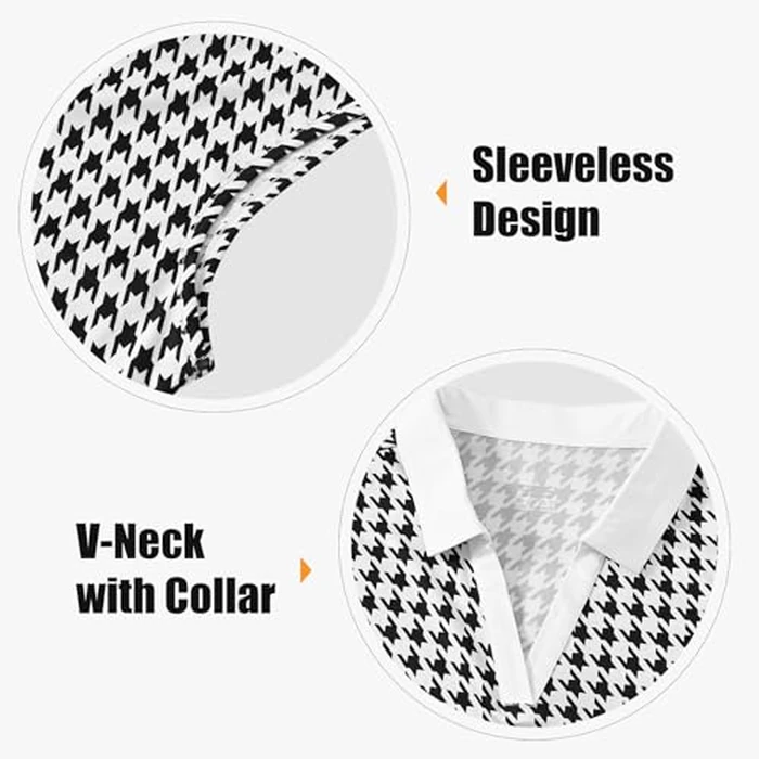 BGOWATU Women's Sleeveless Golf Polo Shirts Collared V Neck Tennis Tank Tops UPF 50+ Quick Dry Lightweight Black Houndstooth XS by BGOWATU - Used - Like New condition