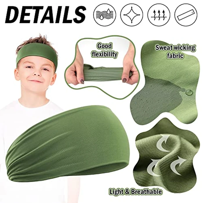 Zhanmai 8 Pieces Boys Headbands Athletic Sweatbands Kids Sports Wicking Headbands Breathable Headbands Elastic Sweat Headband Girls Boys for Football Basketball Running Exercise(Camo and Plain) by Zhanmai - Image 2