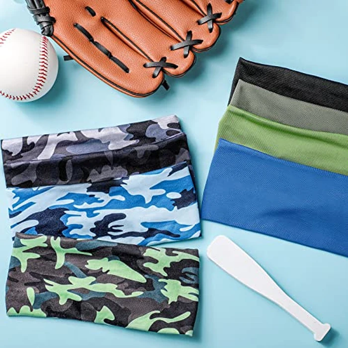 Zhanmai 8 Pieces Boys Headbands Athletic Sweatbands Kids Sports Wicking Headbands Breathable Headbands Elastic Sweat Headband Girls Boys for Football Basketball Running Exercise(Camo and Plain) by Zhanmai - Image 6