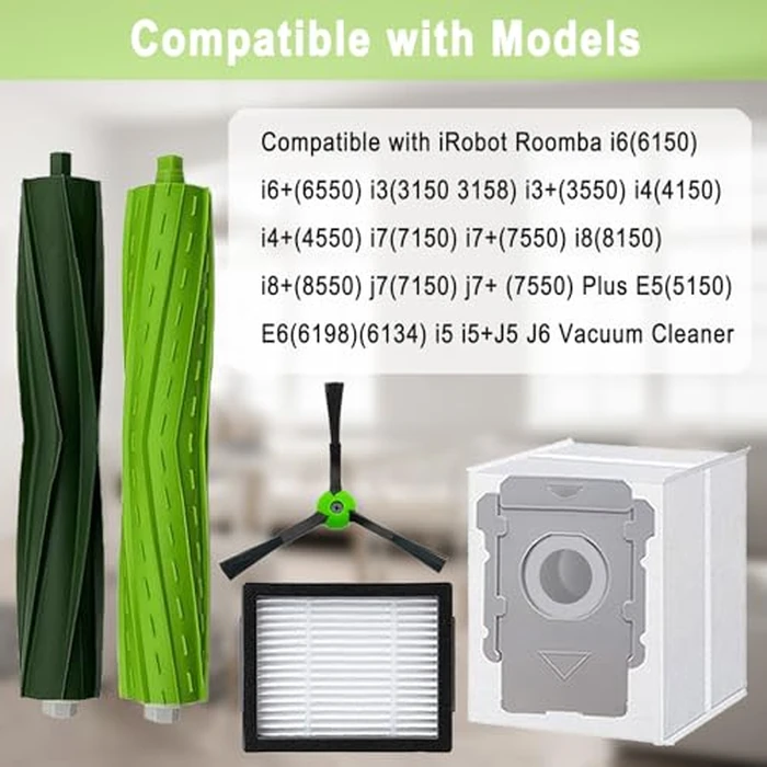 26 Pack Replacement Parts Accessories Compatible for iRobot Roomba i3 i3+ i7 i7+ i4 i6 i6+i8 i8+/Plus E5 E6 E7 J7 i5+j5+ I,E&J Series Vacuum Cleaner 2 Roller Brush & 8 Filters & 8 Side Brushes &8 bags by Bvhonwe - Image 2