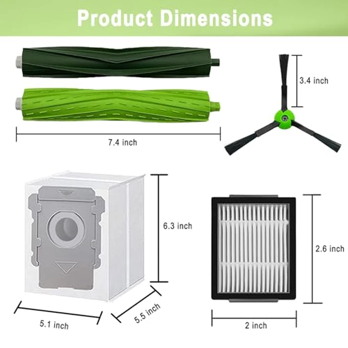 26 Pack Replacement Parts Accessories Compatible for iRobot Roomba i3 i3+ i7 i7+ i4 i6 i6+i8 i8+/Plus E5 E6 E7 J7 i5+j5+ I,E&J Series Vacuum Cleaner 2 Roller Brush & 8 Filters & 8 Side Brushes &8 bags by Bvhonwe - Image 6