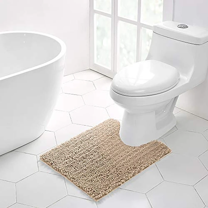 Walensee Bathroom Contour Rug Non Slip Toilet U Shaped Bath Mat (20x24, Beige) Water Absorbent Super Soft Shaggy Chenille Machine Washable Dry Extra Thick Perfect Absorbant Best Plush Carpet by Walensee - Used - Like New condition