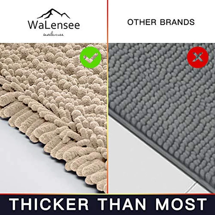 Walensee Bathroom Contour Rug Non Slip Toilet U Shaped Bath Mat (20x24, Beige) Water Absorbent Super Soft Shaggy Chenille Machine Washable Dry Extra Thick Perfect Absorbant Best Plush Carpet by Walensee - Image 3