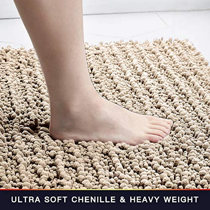 Walensee Bathroom Contour Rug Non Slip Toilet U Shaped Bath Mat (20x24, Beige) Water Absorbent Super Soft Shaggy Chenille Machine Washable Dry Extra Thick Perfect Absorbant Best Plush Carpet by Walensee - Image 4
