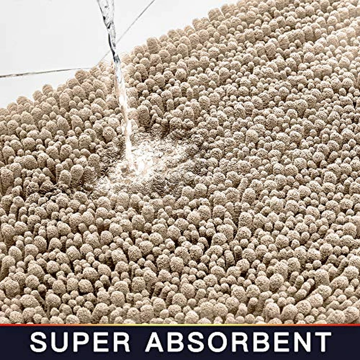 Walensee Bathroom Contour Rug Non Slip Toilet U Shaped Bath Mat (20x24, Beige) Water Absorbent Super Soft Shaggy Chenille Machine Washable Dry Extra Thick Perfect Absorbant Best Plush Carpet by Walensee - Image 5