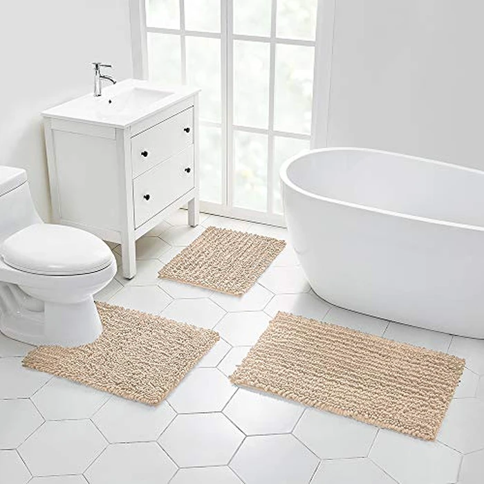 Walensee Bathroom Contour Rug Non Slip Toilet U Shaped Bath Mat (20x24, Beige) Water Absorbent Super Soft Shaggy Chenille Machine Washable Dry Extra Thick Perfect Absorbant Best Plush Carpet by Walensee - Image 7