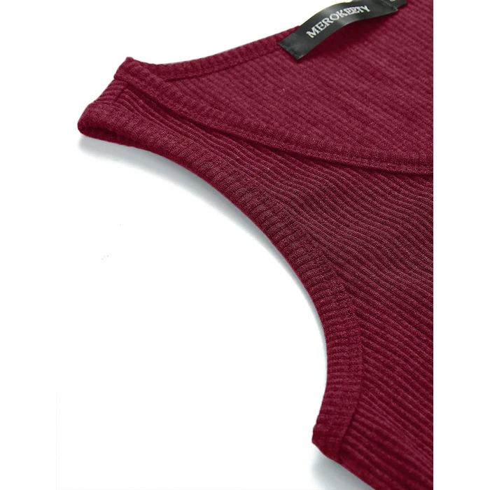 MEROKEETY Women's 2026 Summer Sleeveless Tank Tops V Neck Ribbed Dressy Casual Henley Shirts Button Loose Cami Tees, Wine, S by MEROKEETY - Image 5