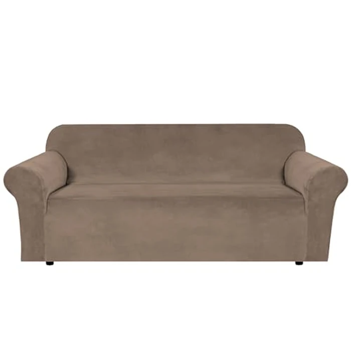 H.VERSAILTEX Stretch Velvet Sofa Covers for 3 Cushion Couch Covers Sofa Slipcovers Furniture Protector with Non Slip Elastic Bottom, Crafted from Rich Velour (Sofa 3 Seater, Coco Mocha) 72"-90" by H.VERSAILTEX - Image 1