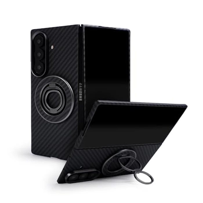 ZERUK Galaxy Z Fold 7 Case Compatible with MagSafe, Ultra-Slim 1500D Aramid Fiber Woven Case with Magnetic Grip Stand, Slim Fit Thin Cover (Carbon Black(Standard)) by ZERUK - Image 1